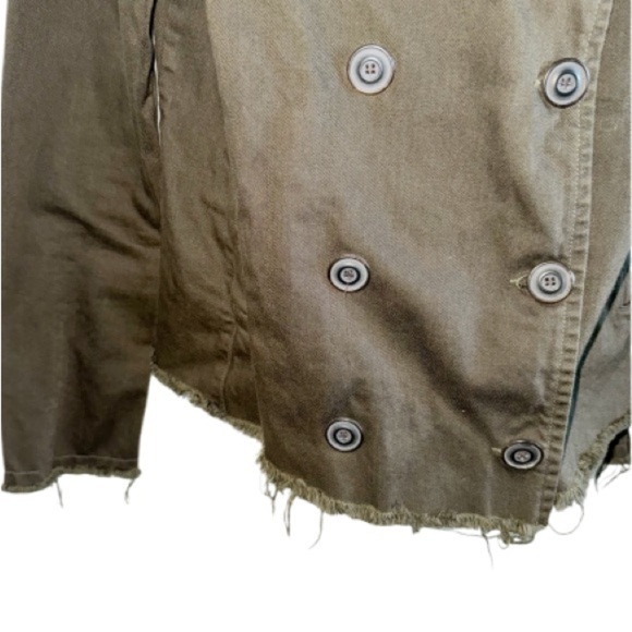NSF Double Breasted Cotton Jacket Cotton Frayed Hem Sz Lg Olive Green Steampunk - Picture 6 of 10